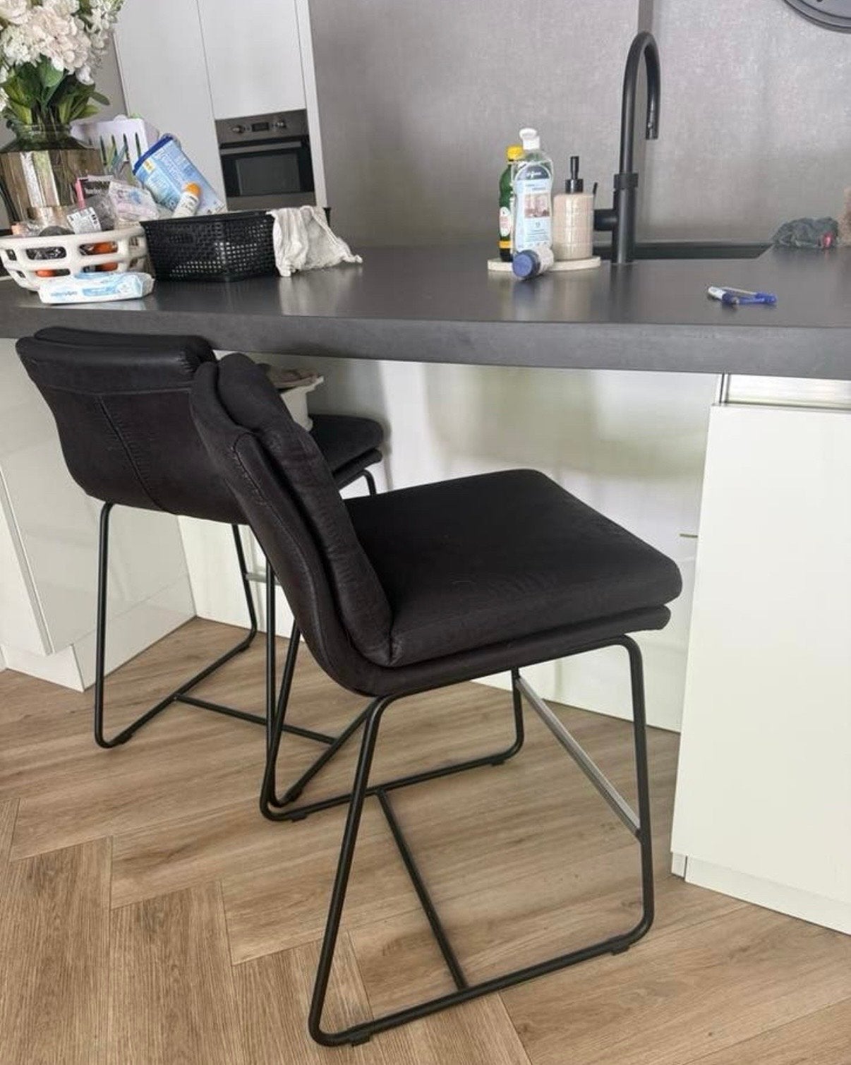 Stijlvolle leren barkrukken (93 cm hoog), Ophalen, Gebruikt, Met voetsteun, Leer