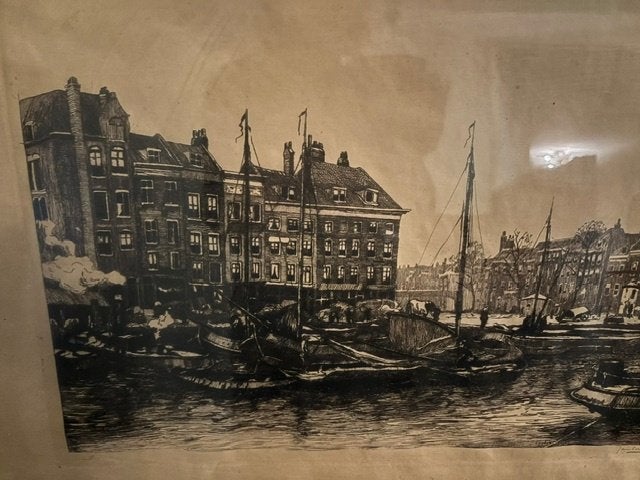 Grote Jan Sirks ets - Het Bolwerk Rotterdam, Antiek en Kunst, Ophalen, Gesigneerd, 63 cm, 1800 - 1899