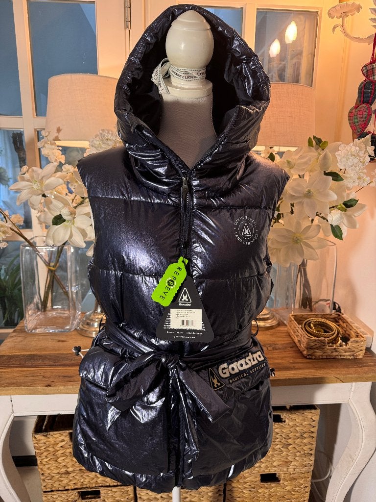 Ongedragen, Metallic-Blauw bodywarmer G a a s t r a, 40/L., Kleding | Dames, Bodywarmers, Verzenden, Zo goed als nieuw, Maat 38/40 (M)