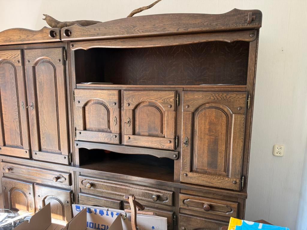Prachtige massief eiken vintage wandkast boerenkast XXL, Huis en Inrichting, Kasten | Wandmeubels, Zo goed als nieuw, 200 cm of meer
