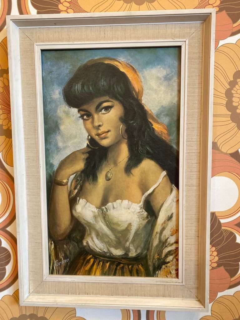 Vintage Schilderij: Zigeunermeisje - Torrino, Ophalen of Verzenden