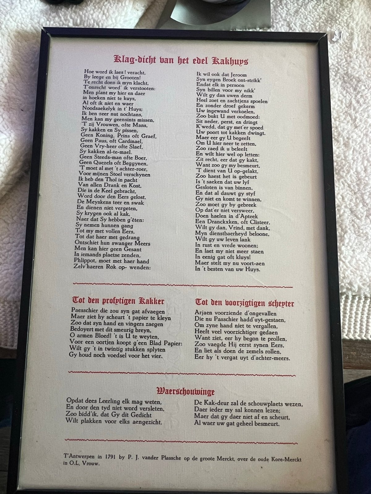 Klag-dicht van het edel Kakhuis - Watermerk in papier, Minder dan 50 cm, Gebruikt, Ophalen of Verzenden, Print
