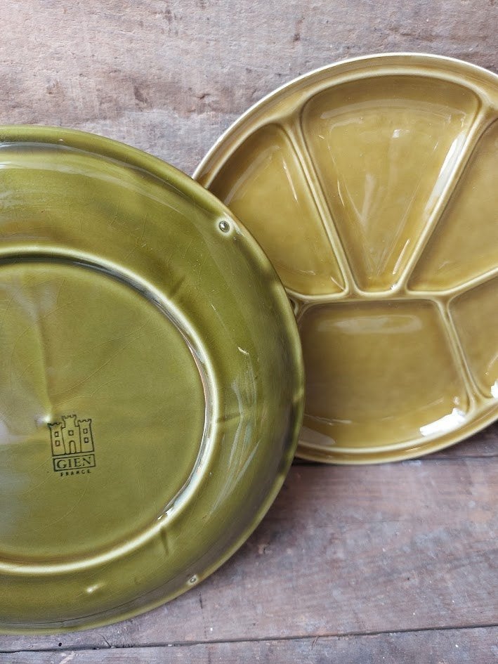 2 vintage Franse Gien vakjesborden, Ophalen of Verzenden