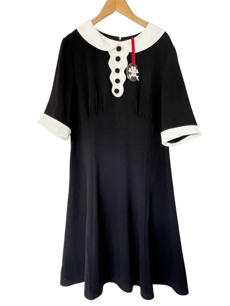Retro jurk zwart wit met kraagje - Hell Bunny maat M, Maat 38/40 (M), Zwart, Nieuw, Ophalen of Verzenden