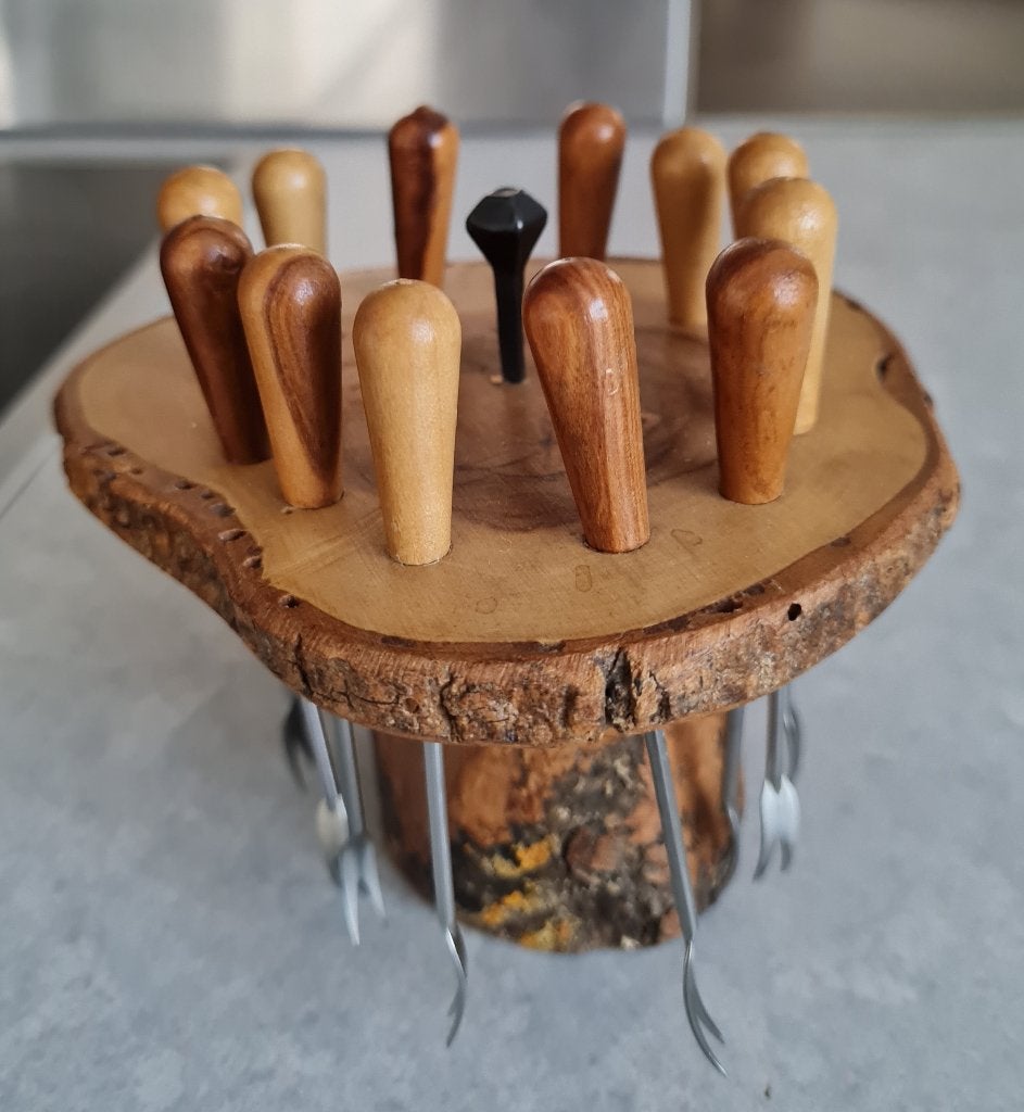 Mooie houten houder met vintage cocktailvorkjes, Ophalen of Verzenden