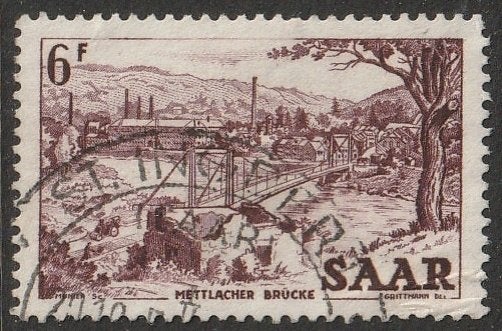Bez.zone Fr Saar 1952 324 Hangbrug 6f, Gest, Postzegels en Munten, Postzegels | Europa | Duitsland, Ophalen of Verzenden, Overige periodes
