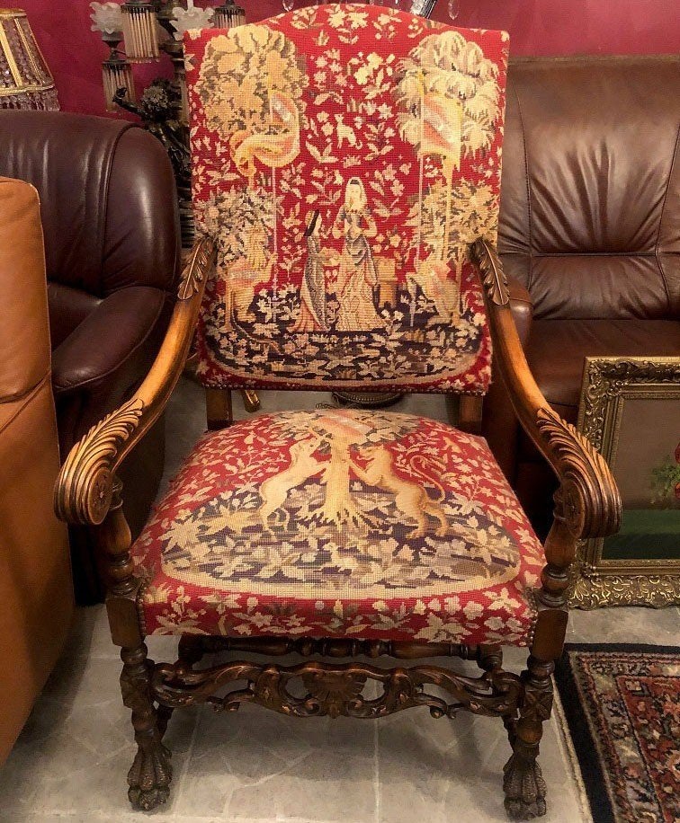 Antieke fauteuil Franse Louis XIII brocante grote stoel hout, Ophalen