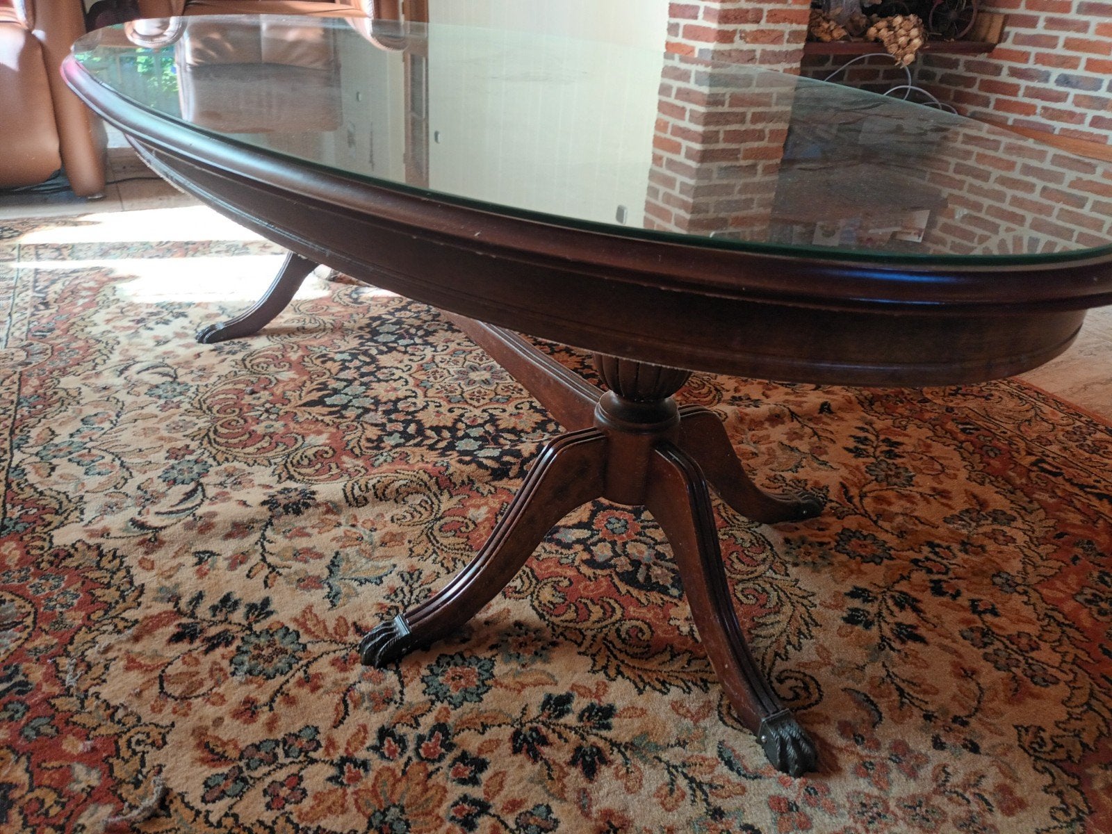 Ovale salontafel met glasplaat - 160x85x50cm, Ophalen, Gebruikt, Glas, 50 tot 100 cm