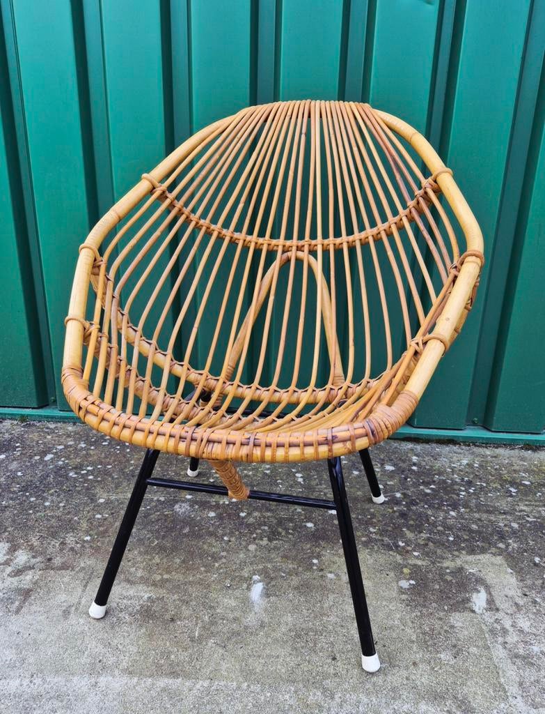 Vintage, rotan stoel, Rohé/TRIO Noordwolde, jaren 60, Ophalen, Gebruikt, Overige kleuren, Metaal