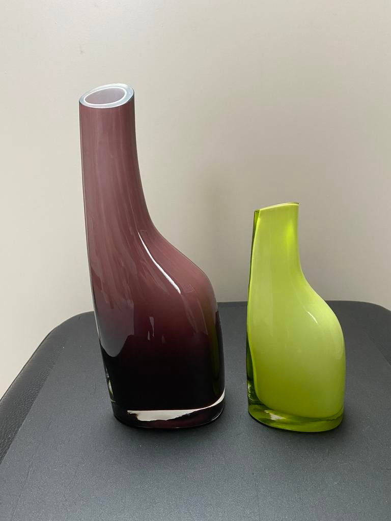 Ikea vintage Okkso vazen, Ophalen of Verzenden, Minder dan 50 cm, Groen, Glas