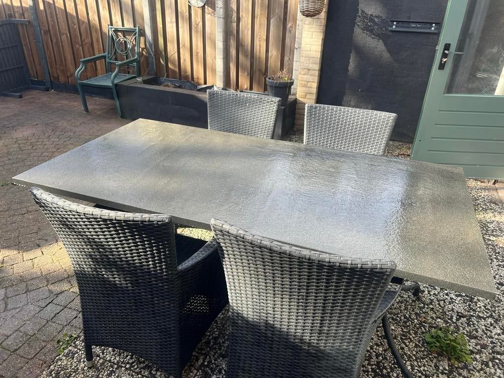 Granieten Buiten Tafel, Tuin en Terras, Tuintafels, Gebruikt, Rechthoekig, Metaal, Ophalen