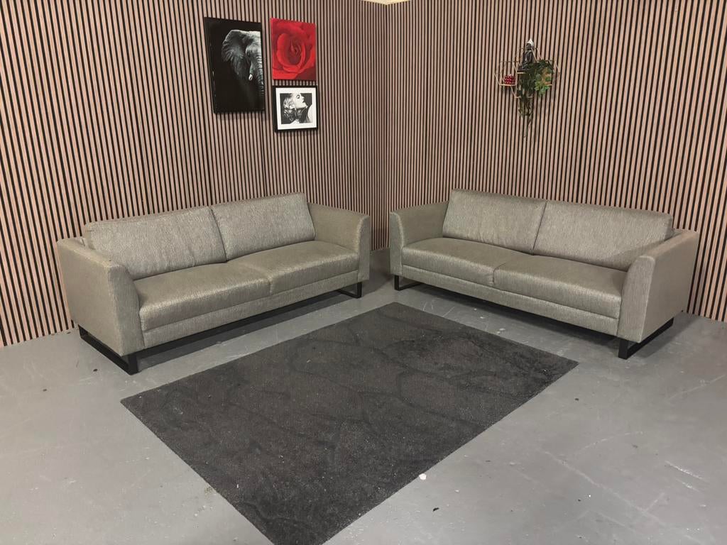 GRATIS LEVERING Set Banken Grijs 220x85 GEREINIGD, Driepersoons, 75 tot 100 cm, Ophalen of Verzenden, Zo goed als nieuw