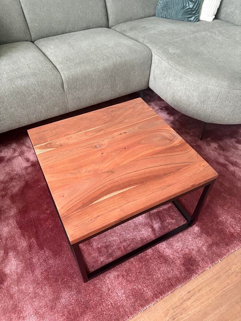 Mooie houten salontafel met stalen frame, 100 tot 150 cm, Zo goed als nieuw, Minder dan 50 cm, Eikenhout