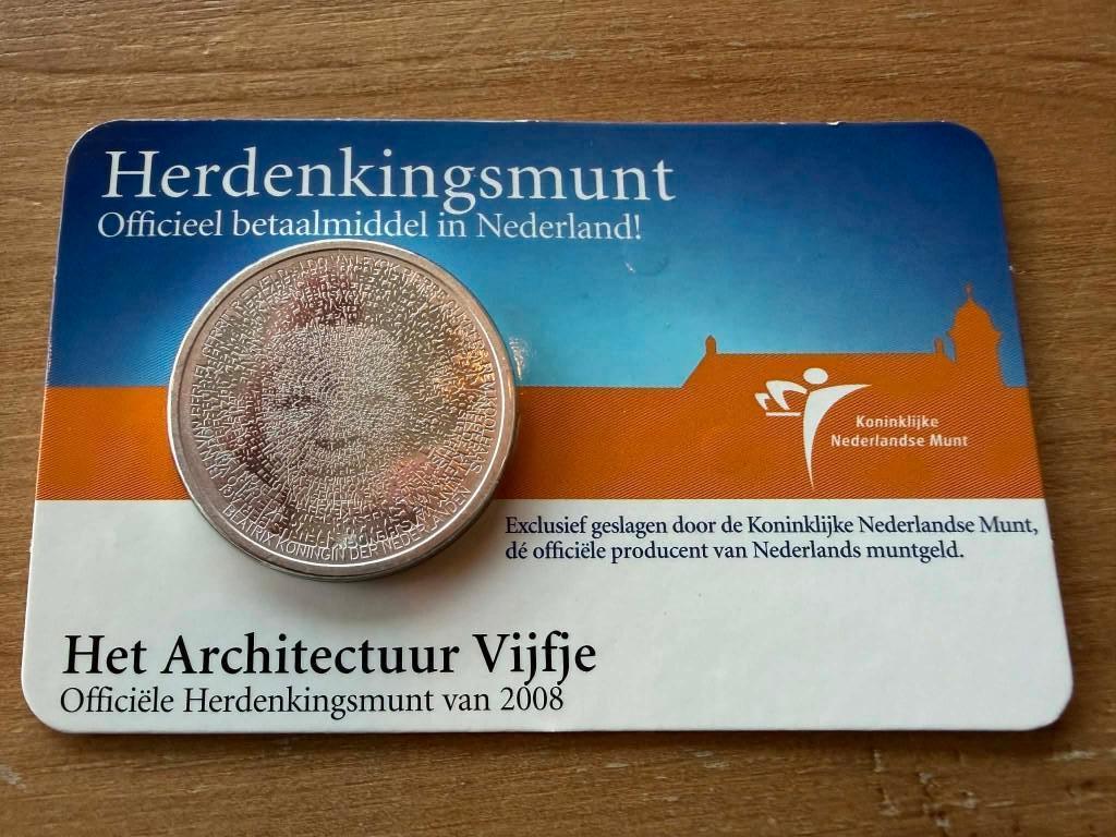Het Architectuur vijfje 2008 UNC Coincard, Koningin Beatrix, Zilver, Euro's, Ophalen of Verzenden