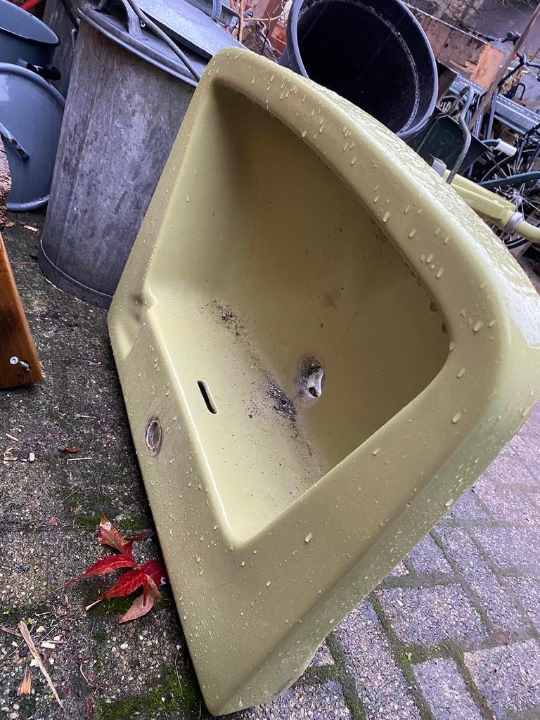 Vintage: 1 grote wastafel en 1 toilet wastafeltje groen, Ophalen, Gebruikt, Wastafel