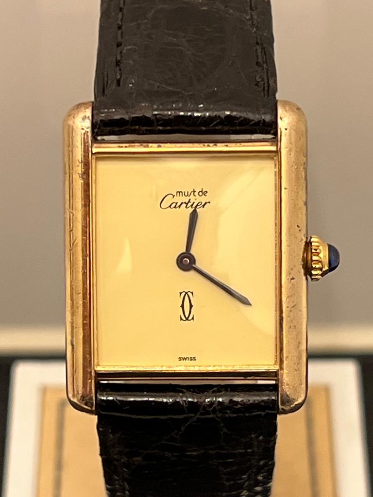Cartier Tank Vermeil Lemon Large Handopwind, Sieraden, Tassen en Uiterlijk, Horloges | Dames, Gebruikt, Polshorloge, Overige merken