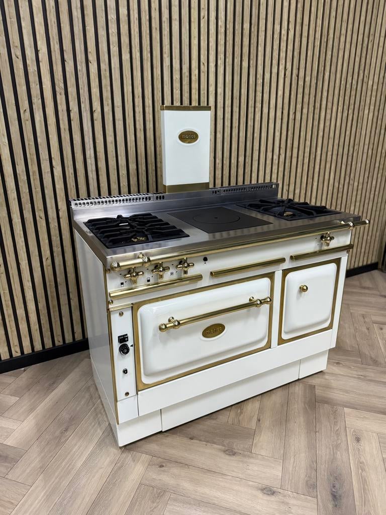 Luxe Fornuis Morice 120cm crème + Gasoven & Warmhoudkast, Witgoed en Apparatuur, Fornuizen, Warmhoudplaat, 60 cm of meer, Ophalen of Verzenden