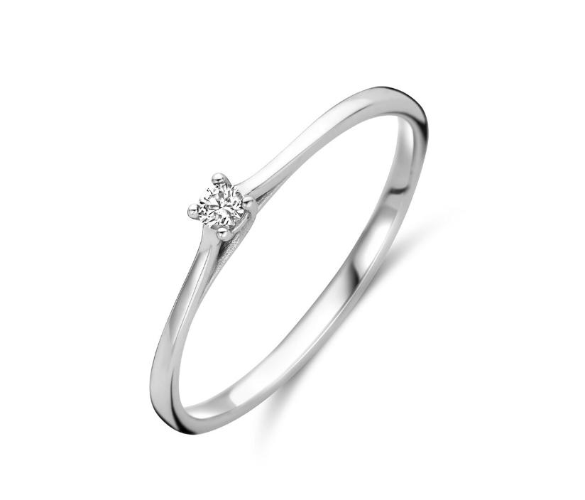 Elegante aanzoeksring – 14k witgoud met briljant, Wit, Ophalen of Verzenden, Met edelsteen, Dame
