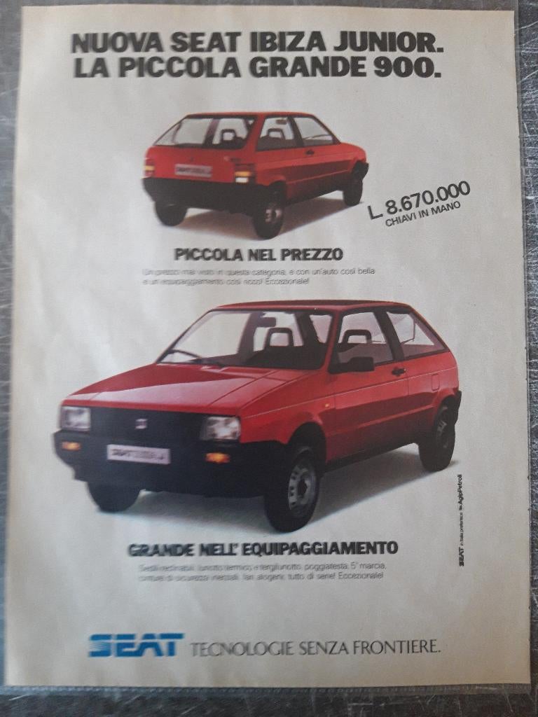 Seat Ibiza Junior 1986 - originele advertentie Italiaans, Ophalen of Verzenden, Zo goed als nieuw, Auto's