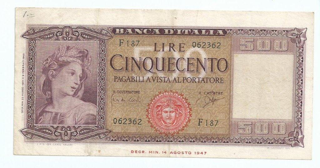 500 Italiaanse lire 1947 (rare), Postzegels en Munten, Bankbiljetten | Europa | Niet-Eurobiljetten, Ophalen of Verzenden, Italië