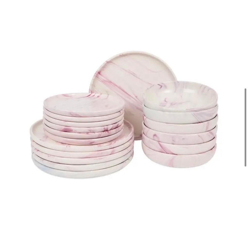 Marble serviesset roze en grijs, Ophalen, Action@.nl, Actionlaan, Nieuw
