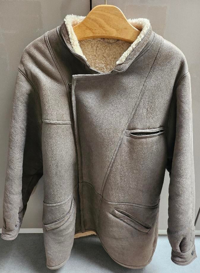 Echte Lammy Coat van Leder, Kleding | Heren, Ophalen, Zo goed als nieuw, Maat 48/50 (M), Grijs