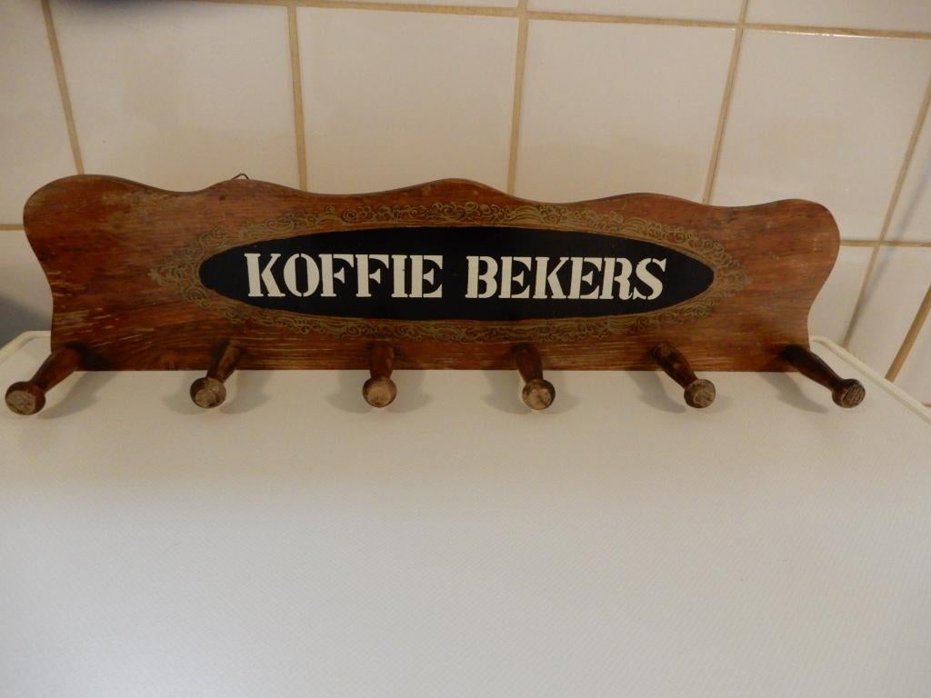 ophangrekje van hout voor koffiebekers, antiek, Ophalen of Verzenden, Zo goed als nieuw