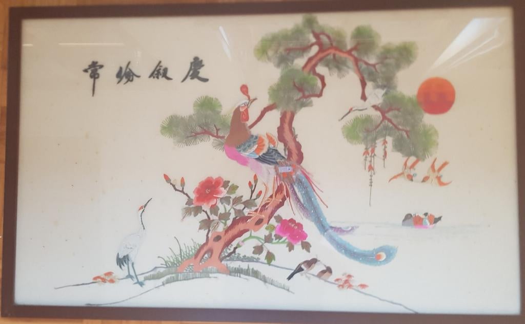 Geborduurd schilderij met houten lijst, Ophalen