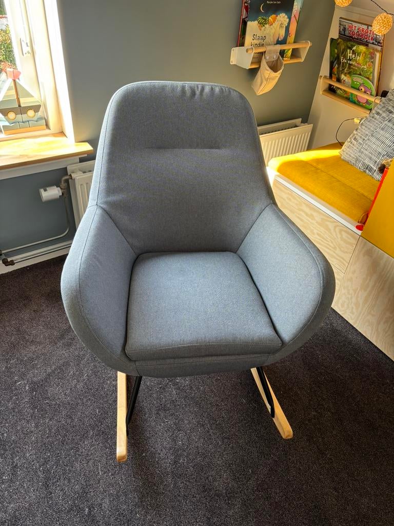 Schommelstoel NEBEL lichtblauwe stof, Huis en Inrichting, Fauteuils, Ophalen, Gebruikt, 75 tot 100 cm, Stof