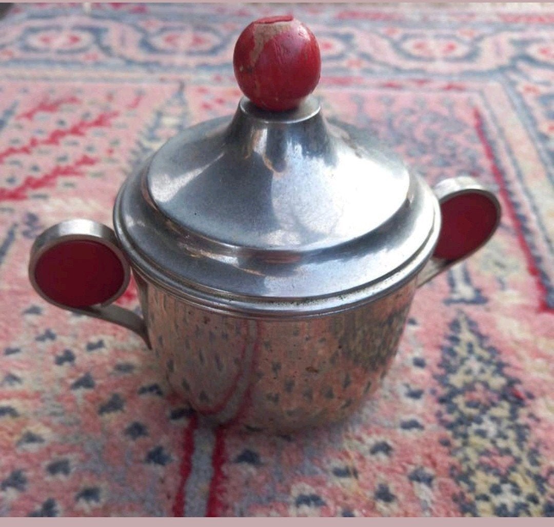 Vintage Art Deco Suikerpot met Rode Accenten, Ophalen of Verzenden