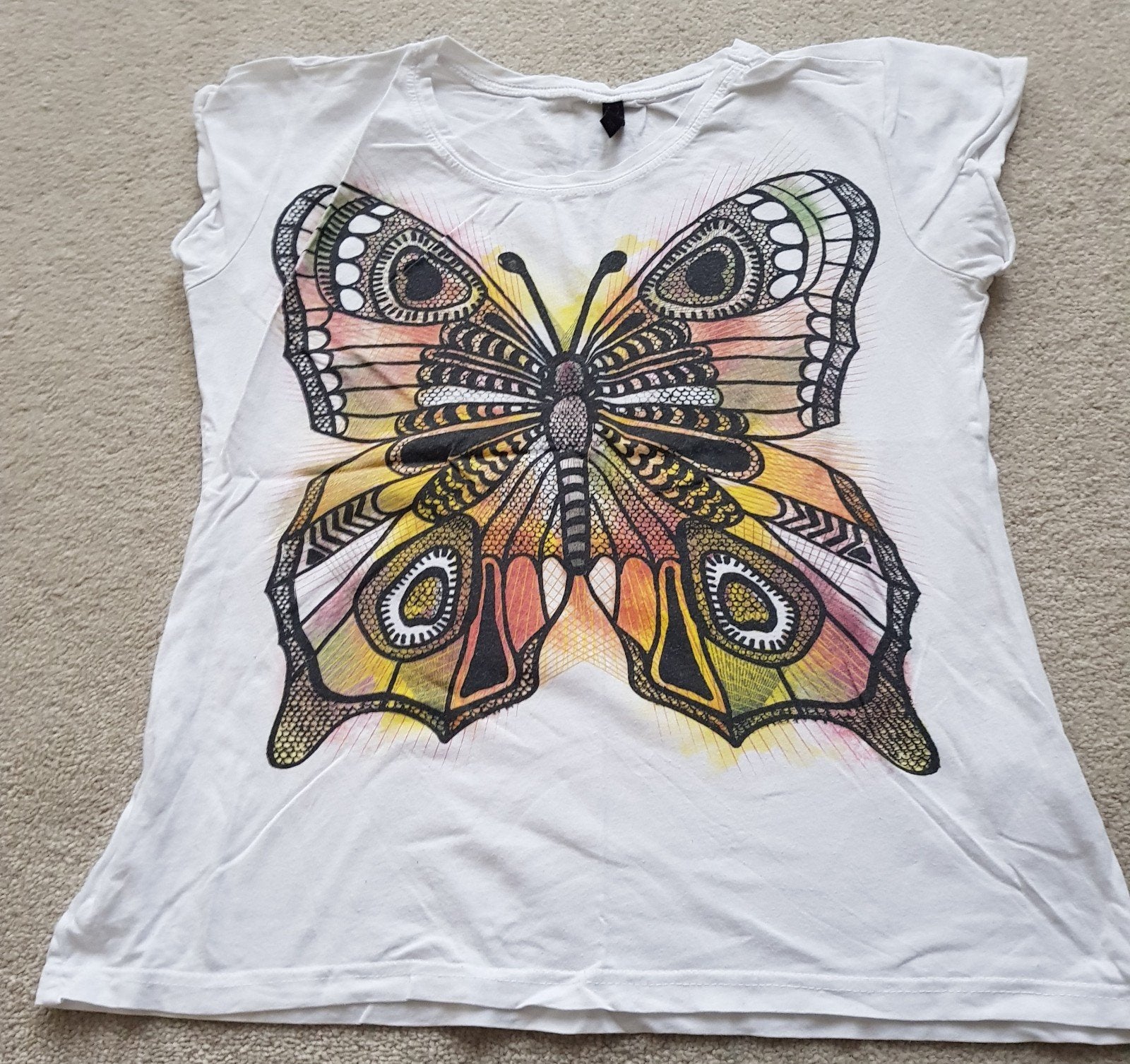 T-shirt wit vlinder maat xs s butterfly shirt tshirt disney, Verzenden, Wit, Zo goed als nieuw, Korte mouw