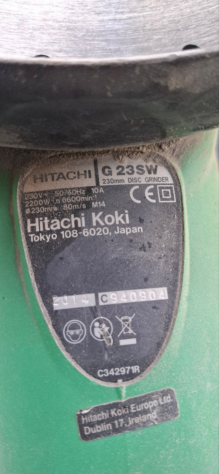 Hitachi G 23SW haakse slijper met koffer, Ophalen of Verzenden, Gebruikt, 1000 watt of meer, Haakse handslijpmachine