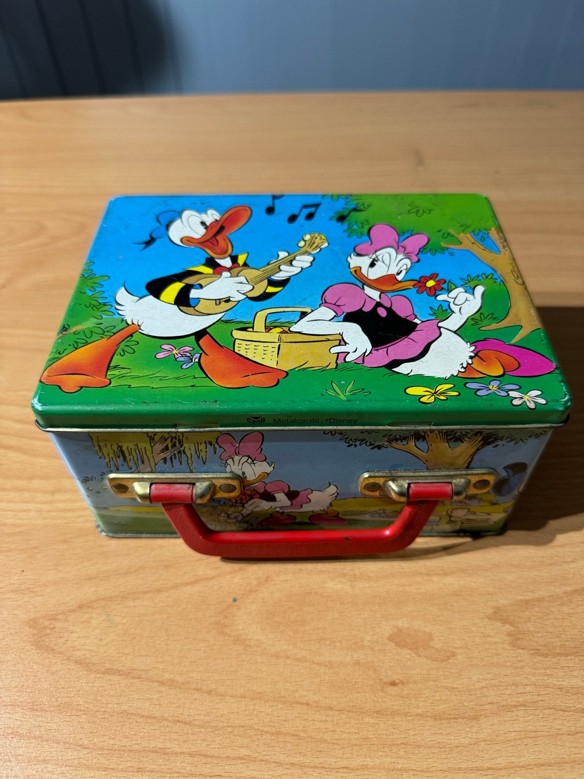 Vintage Disney Donald & Katrien Duck blikken trommel, Ophalen of Verzenden, Donald Duck, Gebruikt, Overige typen