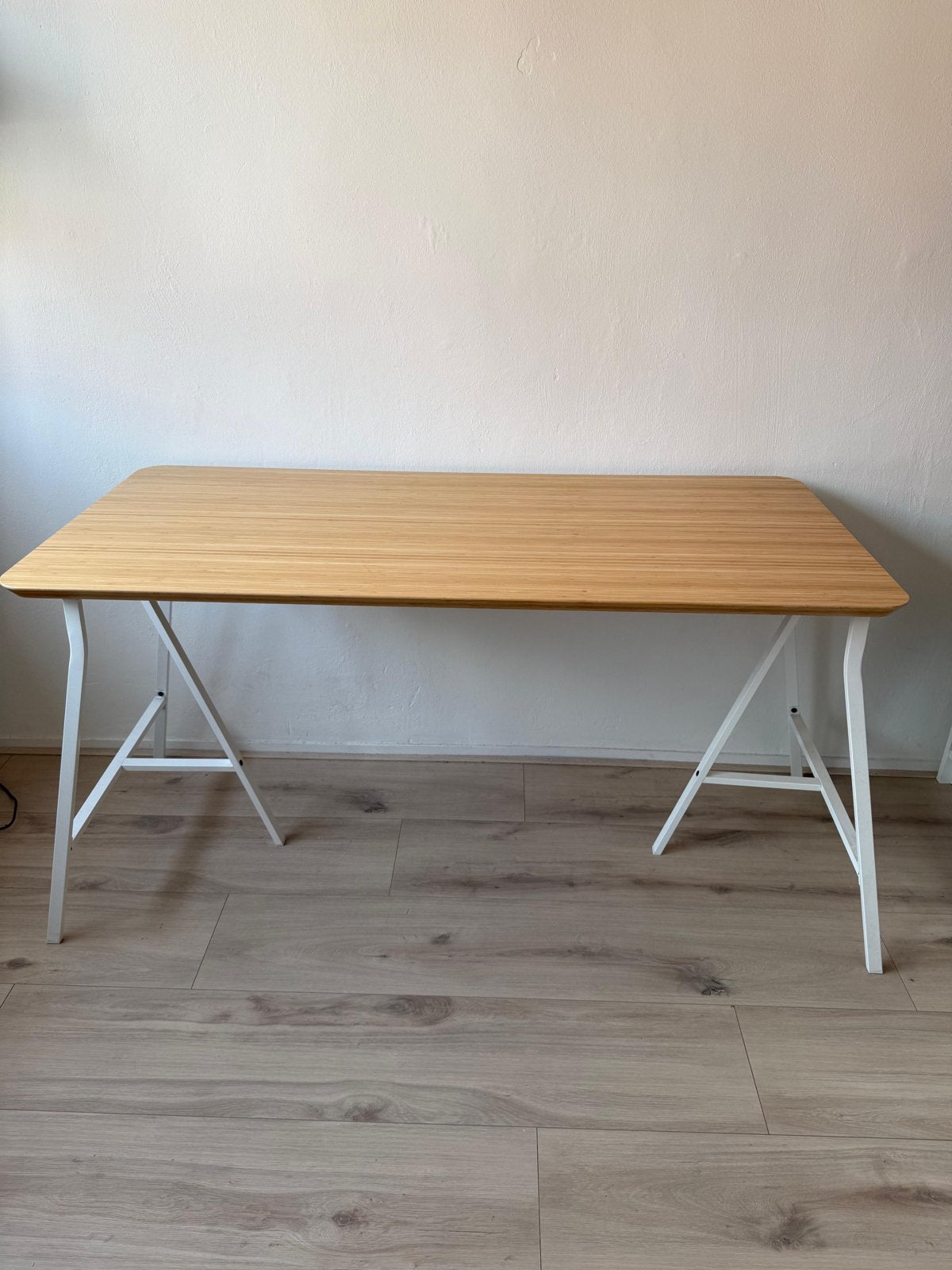 IKEA ANFALLARE bureau bamboe 140x65 cm incl. schragen, Ophalen, Gebruikt, Scandinavisch, Hout
