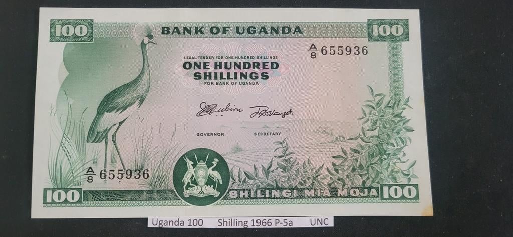 Uganda 100 Shilling 1966 P-5a UNC Bankbiljet, Postzegels en Munten, Bankbiljetten | Azië, Ophalen of Verzenden, Midden-Oosten
