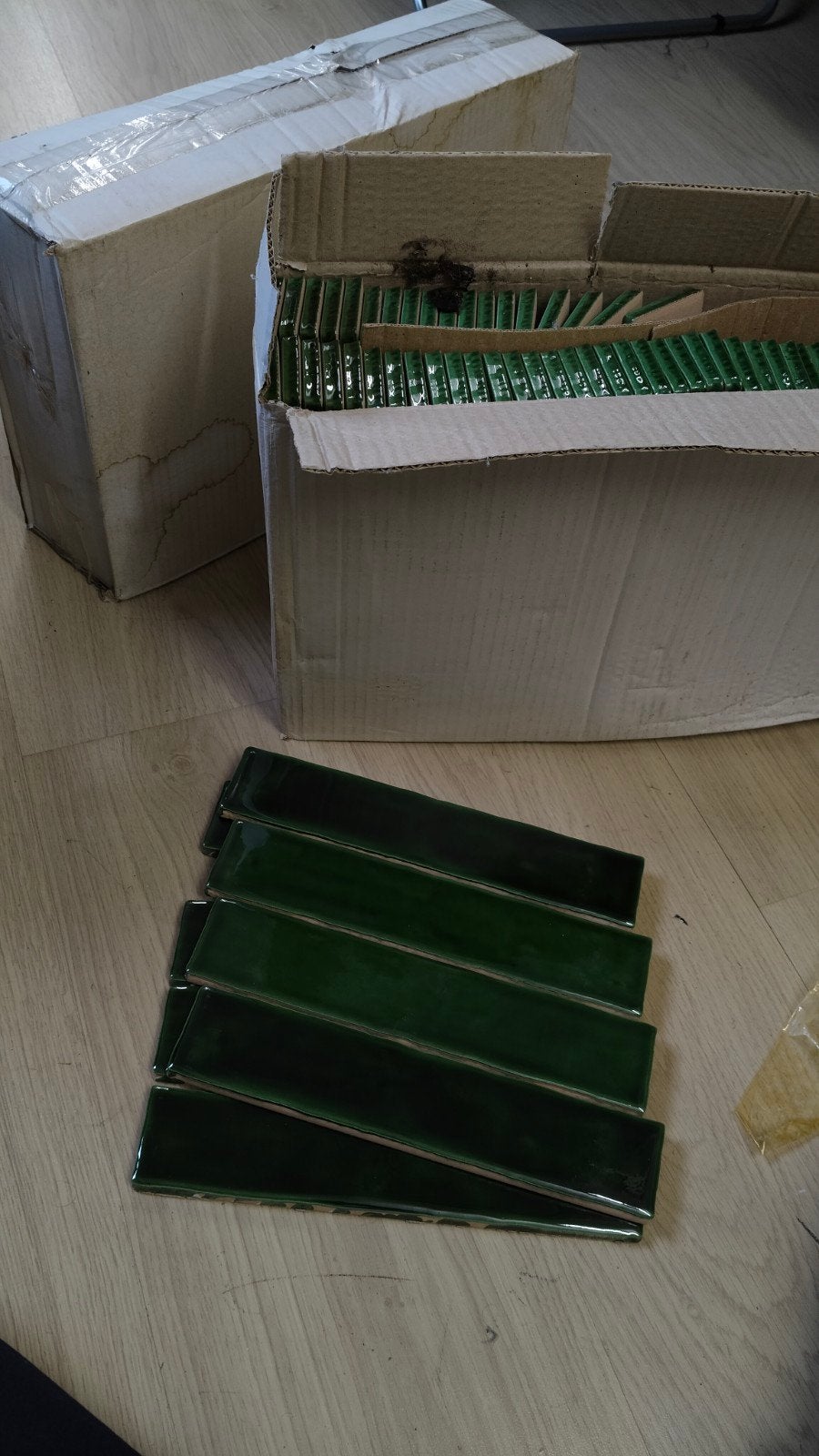 Donkergroene keramische wandtegels (subway tiles), Ophalen, Nieuw, 20 tot 40 cm, Wandtegels