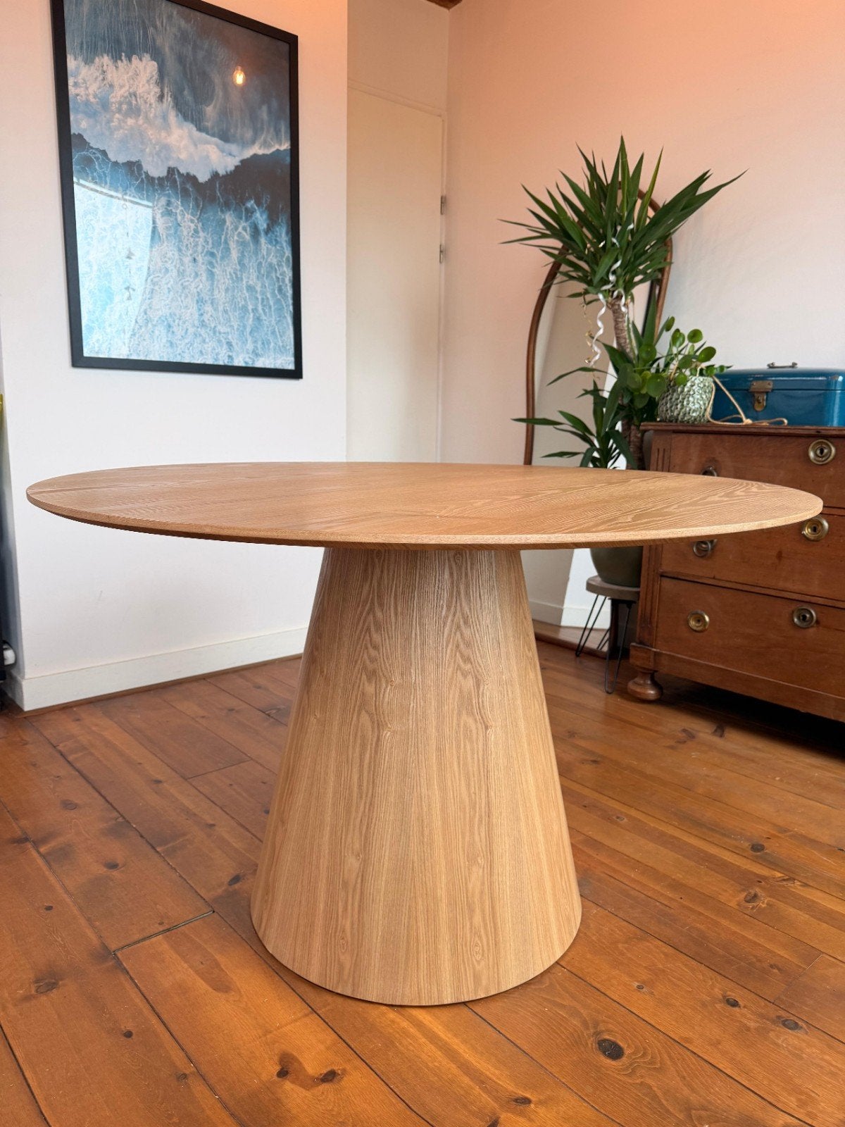 FonQ Cone Eettafel - Licht Eiken kleur Rond (Ø 120 cm), Ophalen, 50 tot 100 cm, 100 tot 150 cm, Rond