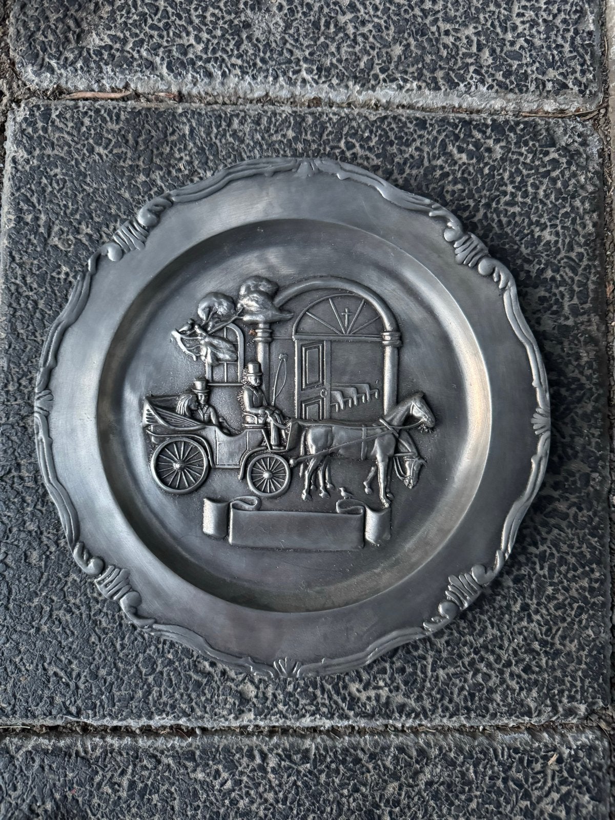 Huwelijksbord tin 23 cm - personaliseerbaar, Ophalen of Verzenden