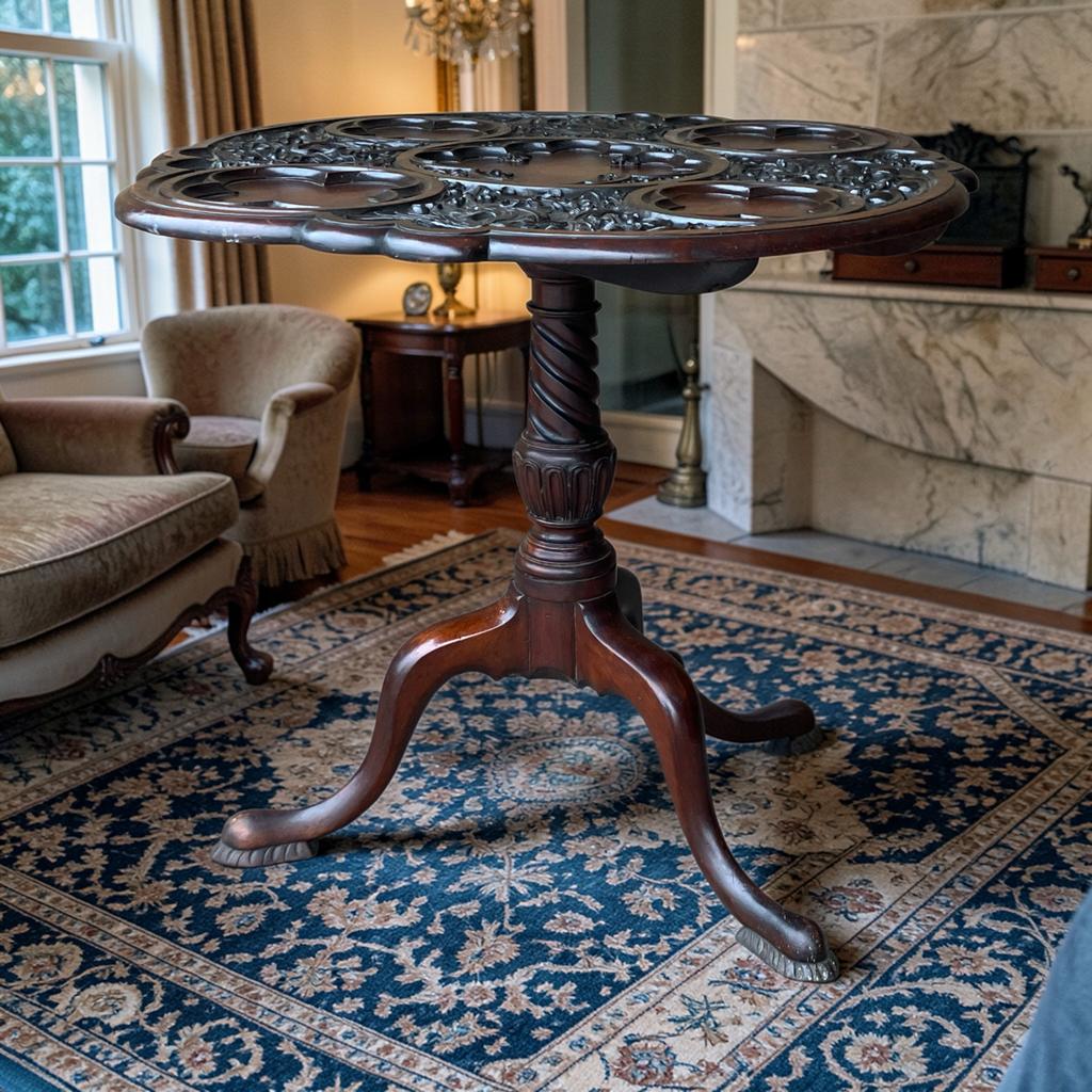 A Georgian Mahogany Shaped Circulair Tea Table, Ophalen