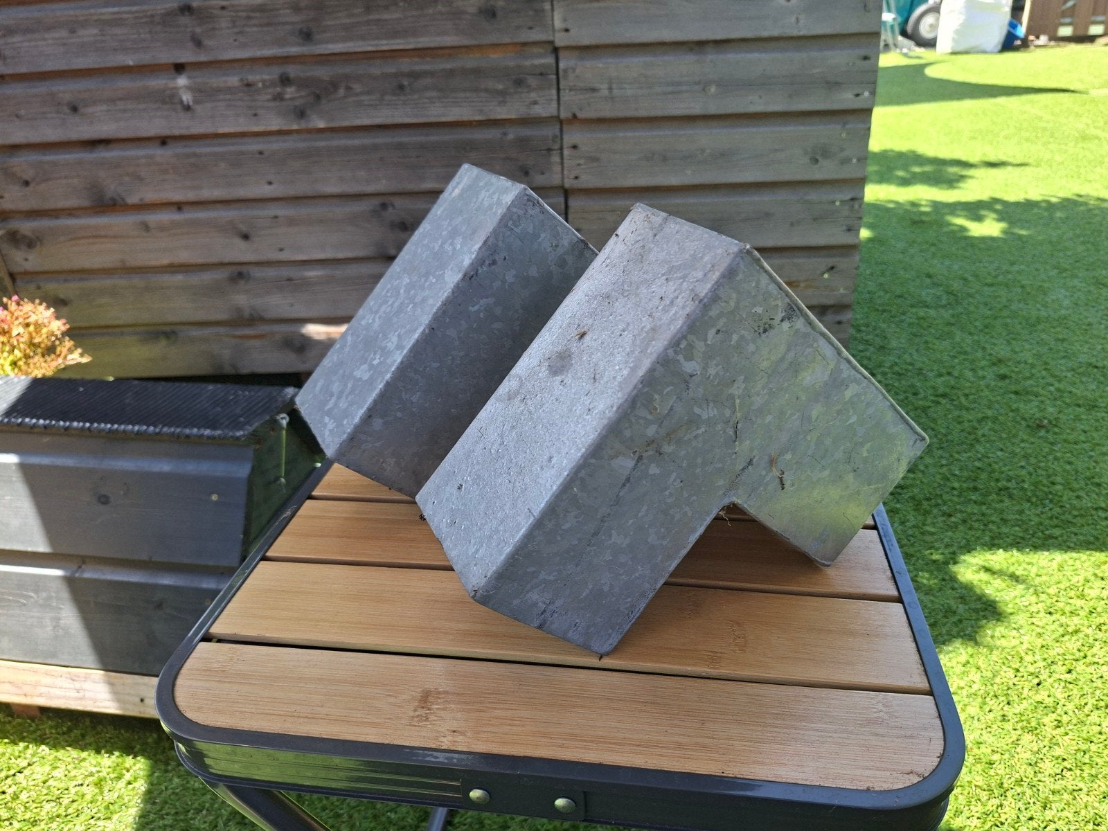 2 L-vorm paalverbindingen voor tuindeur of constructie, Ophalen of Verzenden, Gebruikt, 100 tot 250 mm, Overige typen