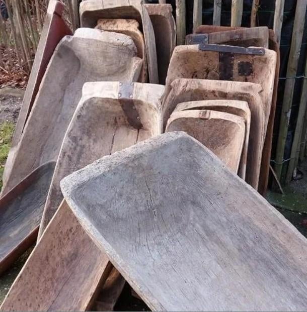Oude brocante houten trog sober wonen aura peeperkorn, Antiek en Kunst, Curiosa en Brocante, Ophalen of Verzenden