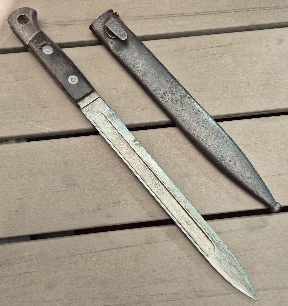 Belgische M1889 infanterie bajonet met K98 schede, Ophalen of Verzenden, Overige soorten, Overige gebieden, Mes of Dolk
