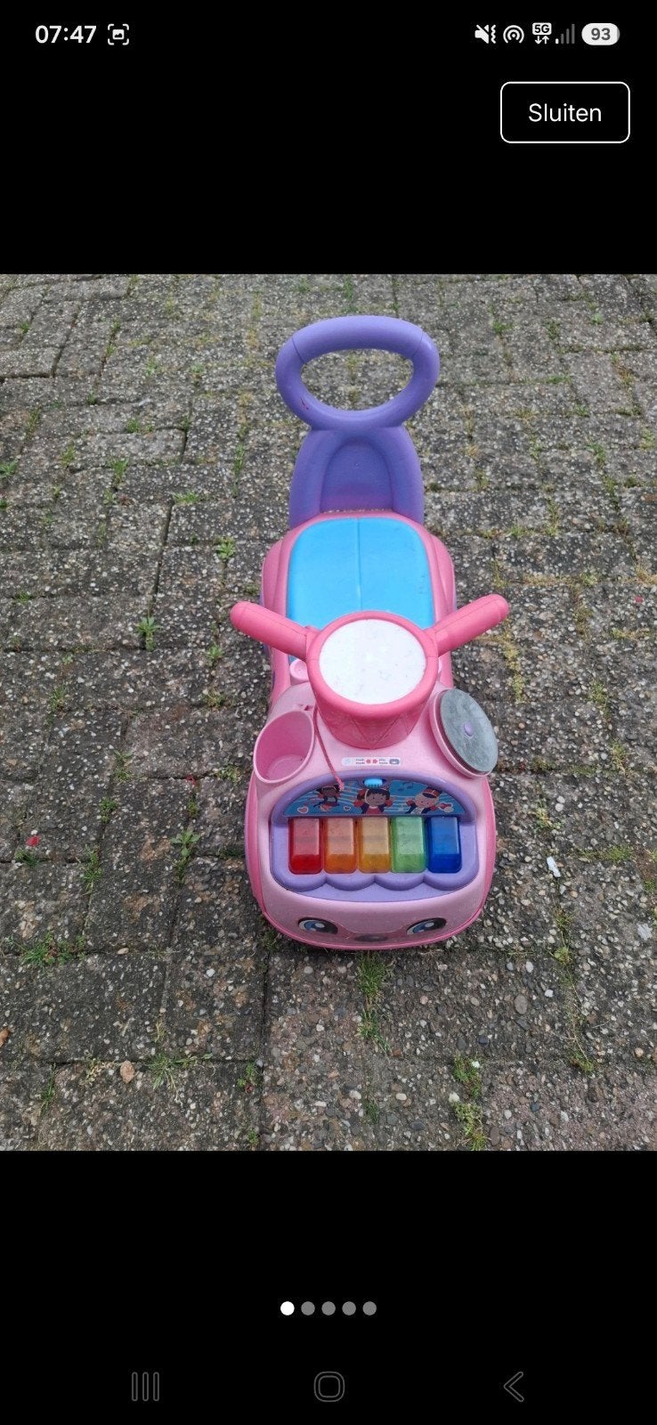 Roze loopauto met muziek en opbergruimte, Ophalen, Gebruikt