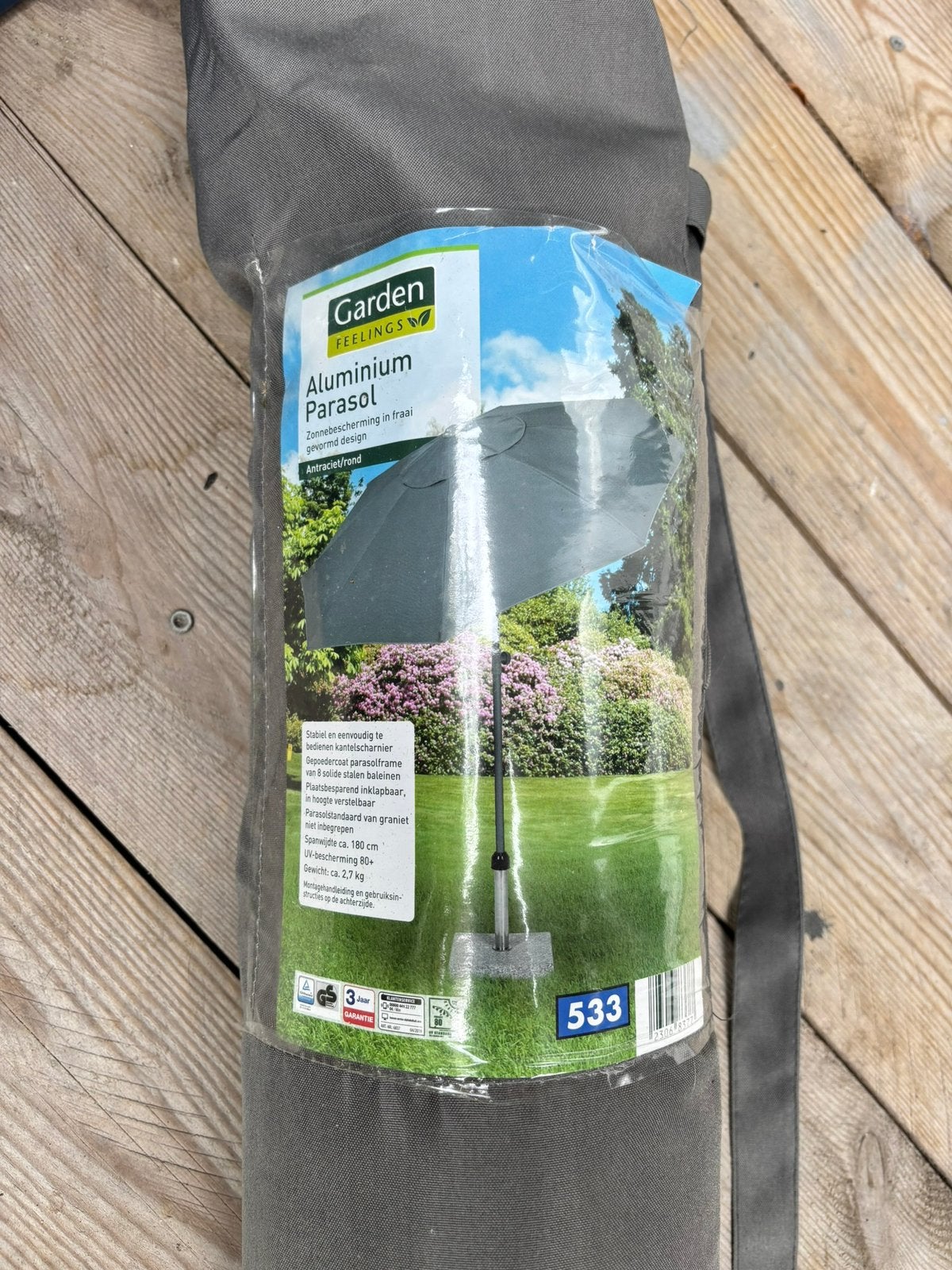 Nieuwe parasol, diameter 180 cm - antraciet, Ophalen, Nieuw, 1 tot 2 meter
