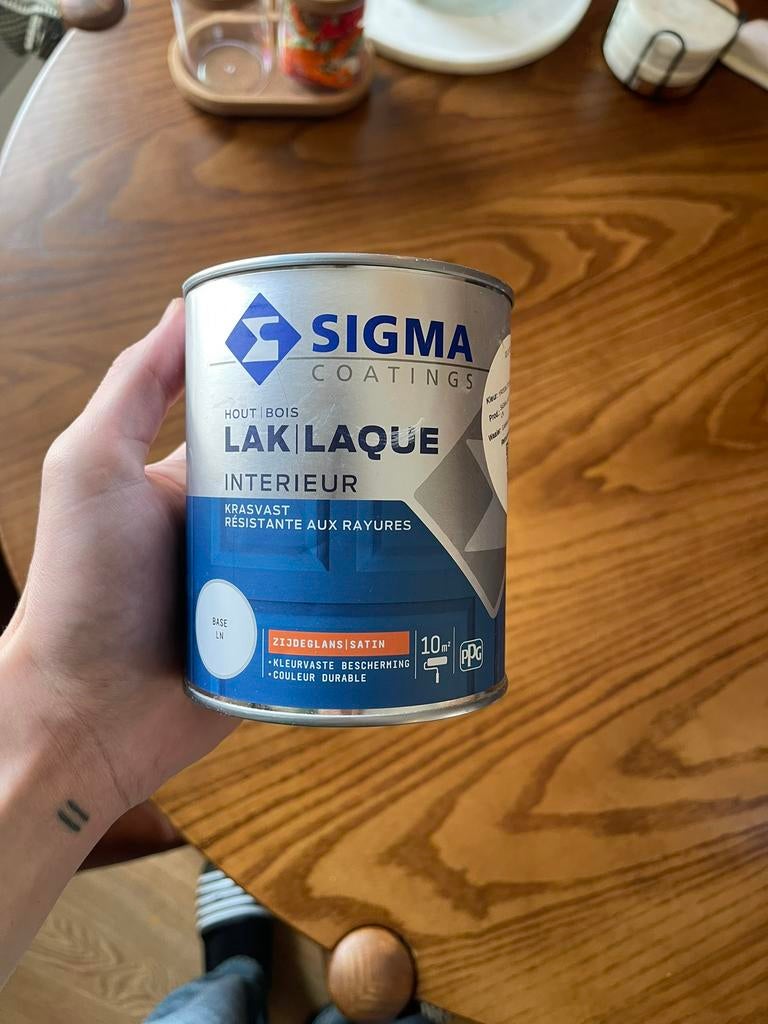 Sigma binnenlak zijdeglans 750ml Pink Sand, Doe-het-zelf en Verbouw, Verf, Beits en Lak, Ophalen, Zo goed als nieuw, Grijs