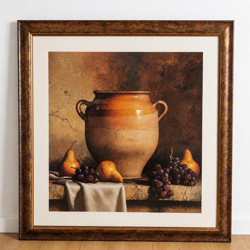 Schilderij: Klassiek stilleven met kruik en fruit, Ophalen of Verzenden