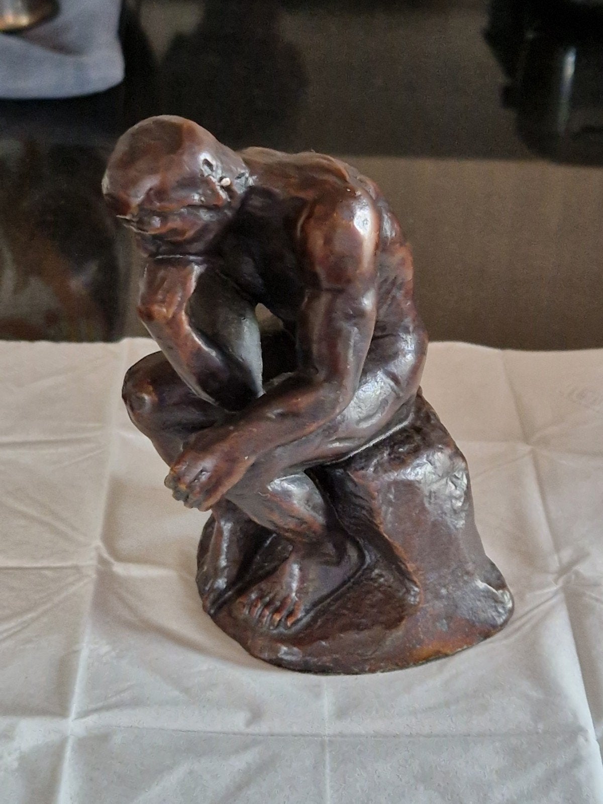 Bronzen beeldje de Denker Auguste Rodin., Ophalen of Verzenden, Brons