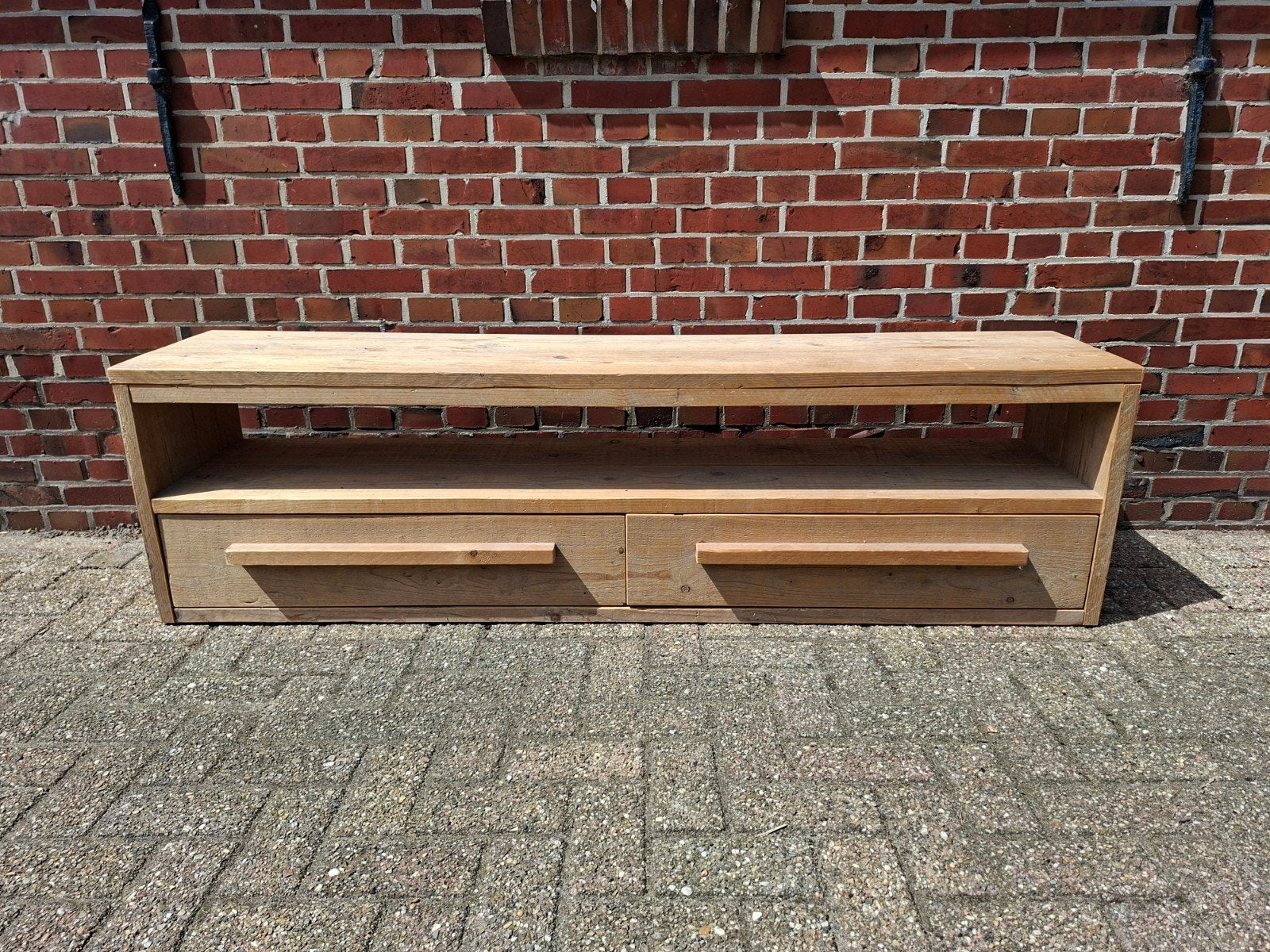 Steigerhouten TV-meubel met lades, Ophalen, Gebruikt, 150 tot 200 cm, Minder dan 100 cm