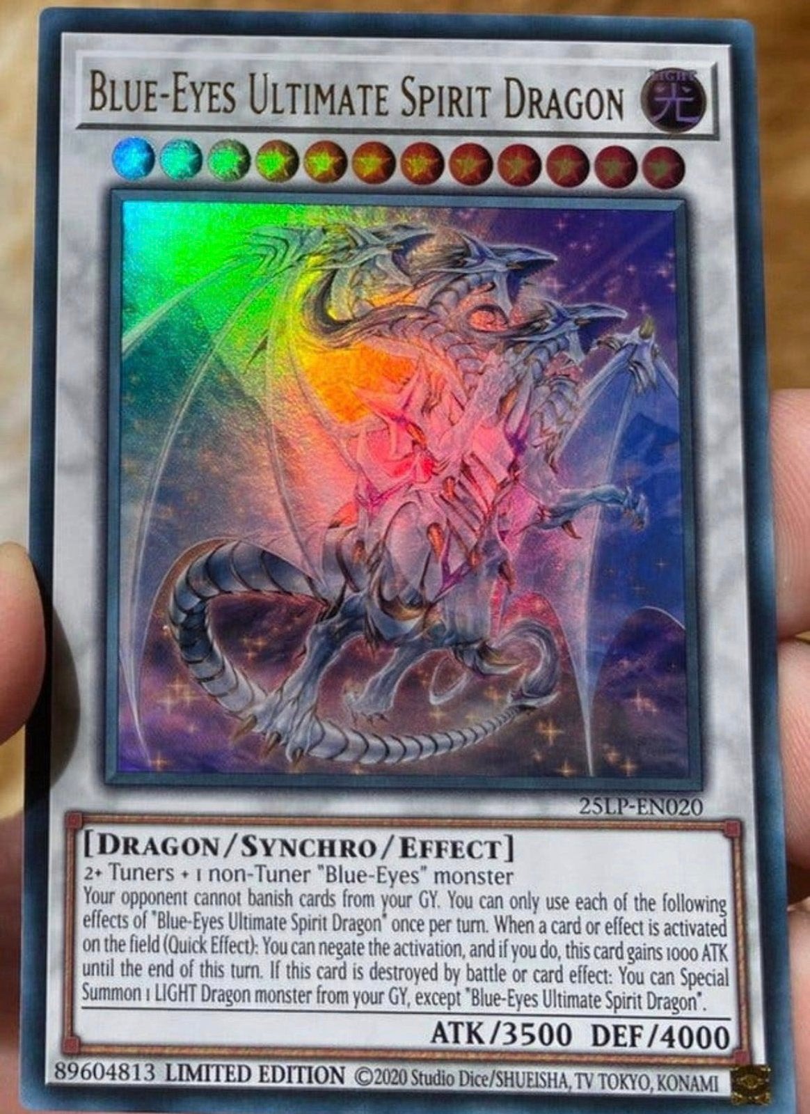 Yu-Gi-Oh! Blue-Eyes Ultimate Spirit Dragon LP25 World Promo, Hobby en Vrije tijd, Ophalen of Verzenden, Zo goed als nieuw, Losse kaart