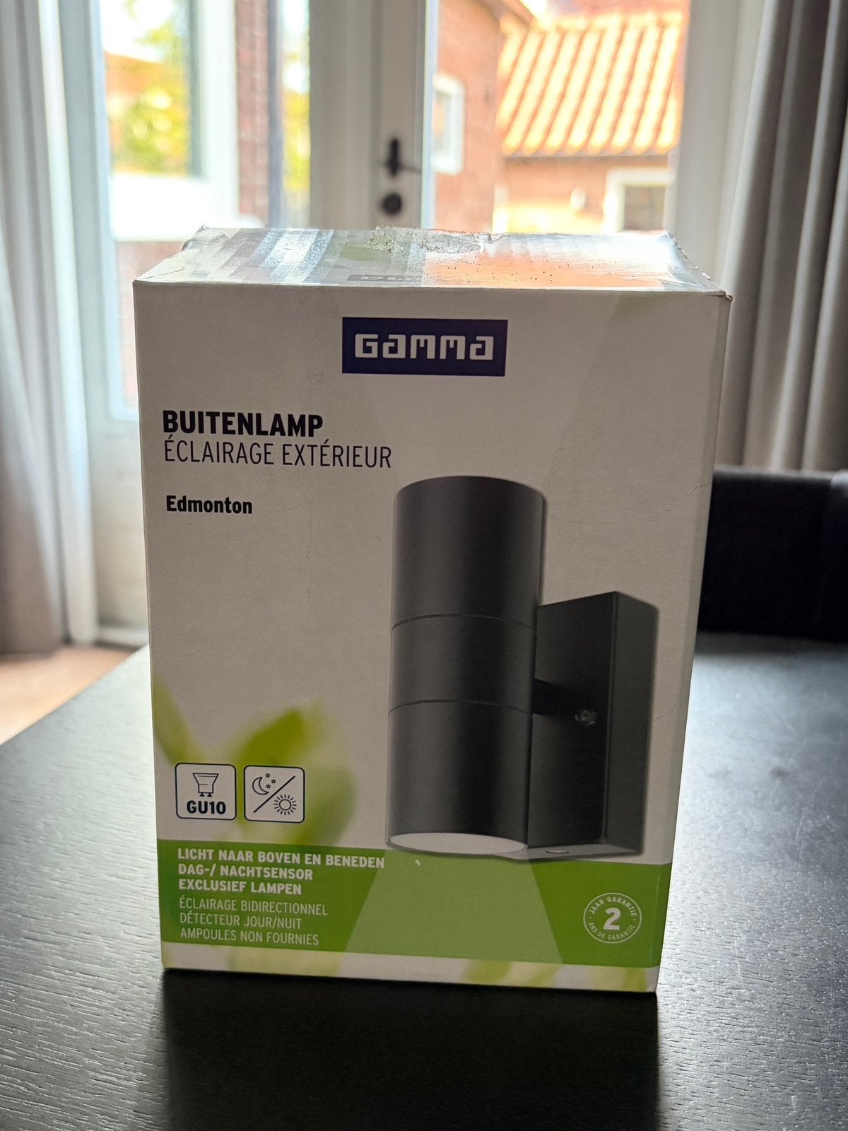 Zwarte Gamma Buitenlamp Edmonton met sensor - Nieuw in doos, Overige materialen, Minder dan 50 watt, Wandlamp, Nieuw
